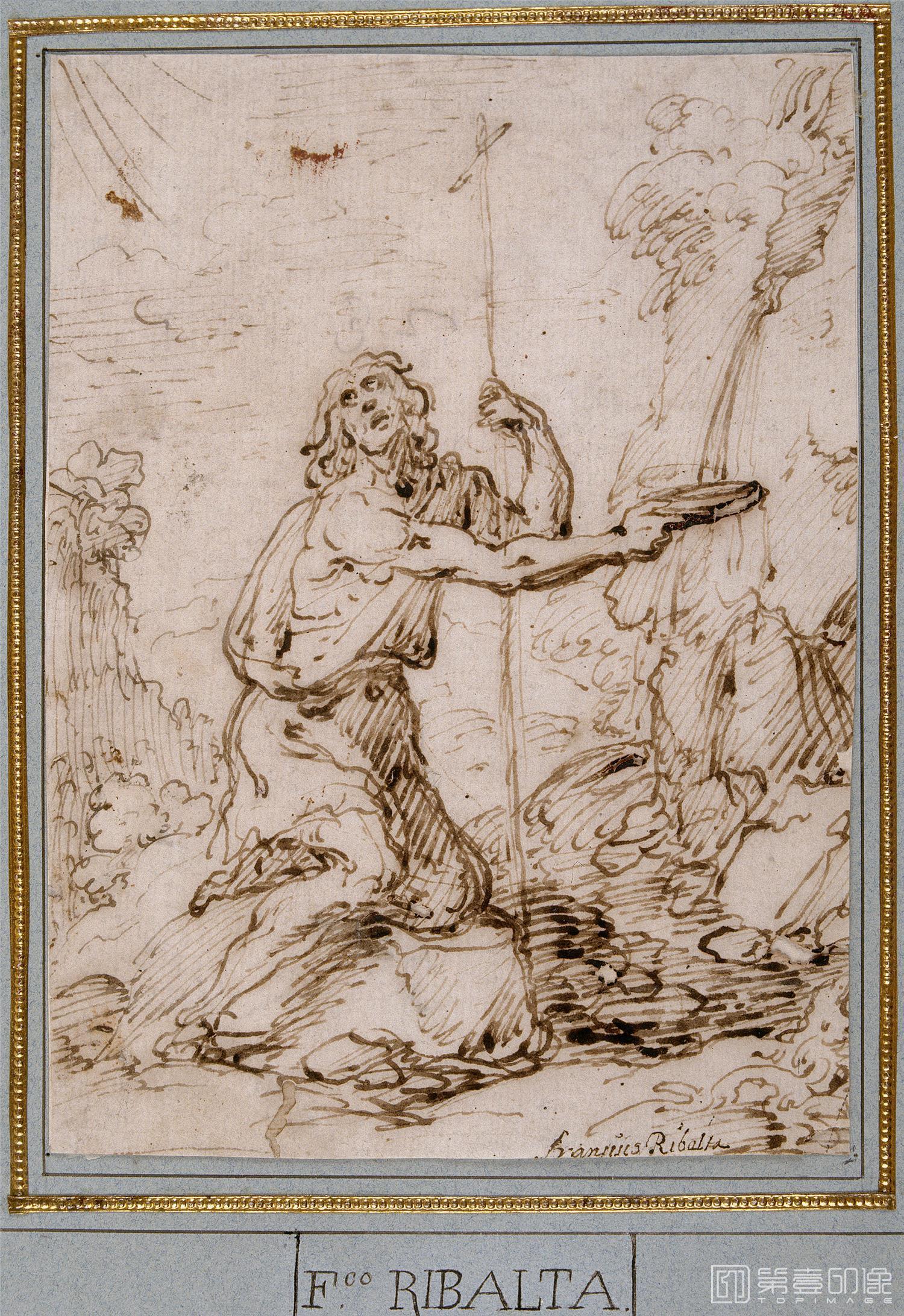 素描-西班牙普拉多美术馆素描藏画-Ribalta, Francisco-San Juan Bautista-1540